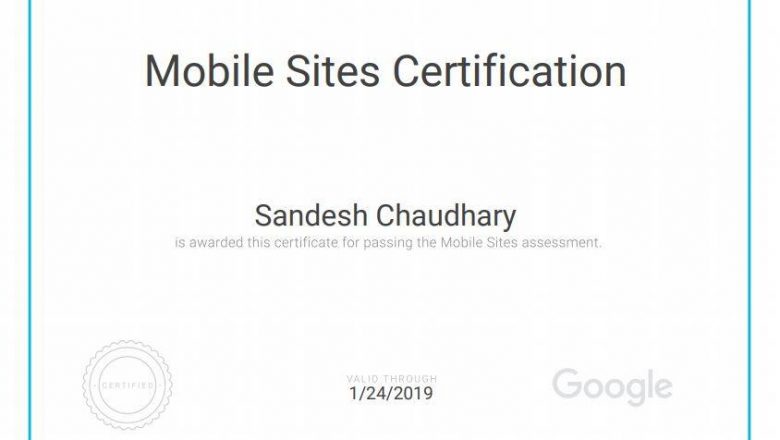 Shandesh Chaudhary got certified by Google